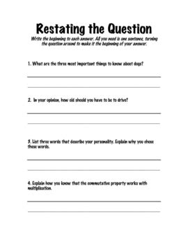restating the question worksheet